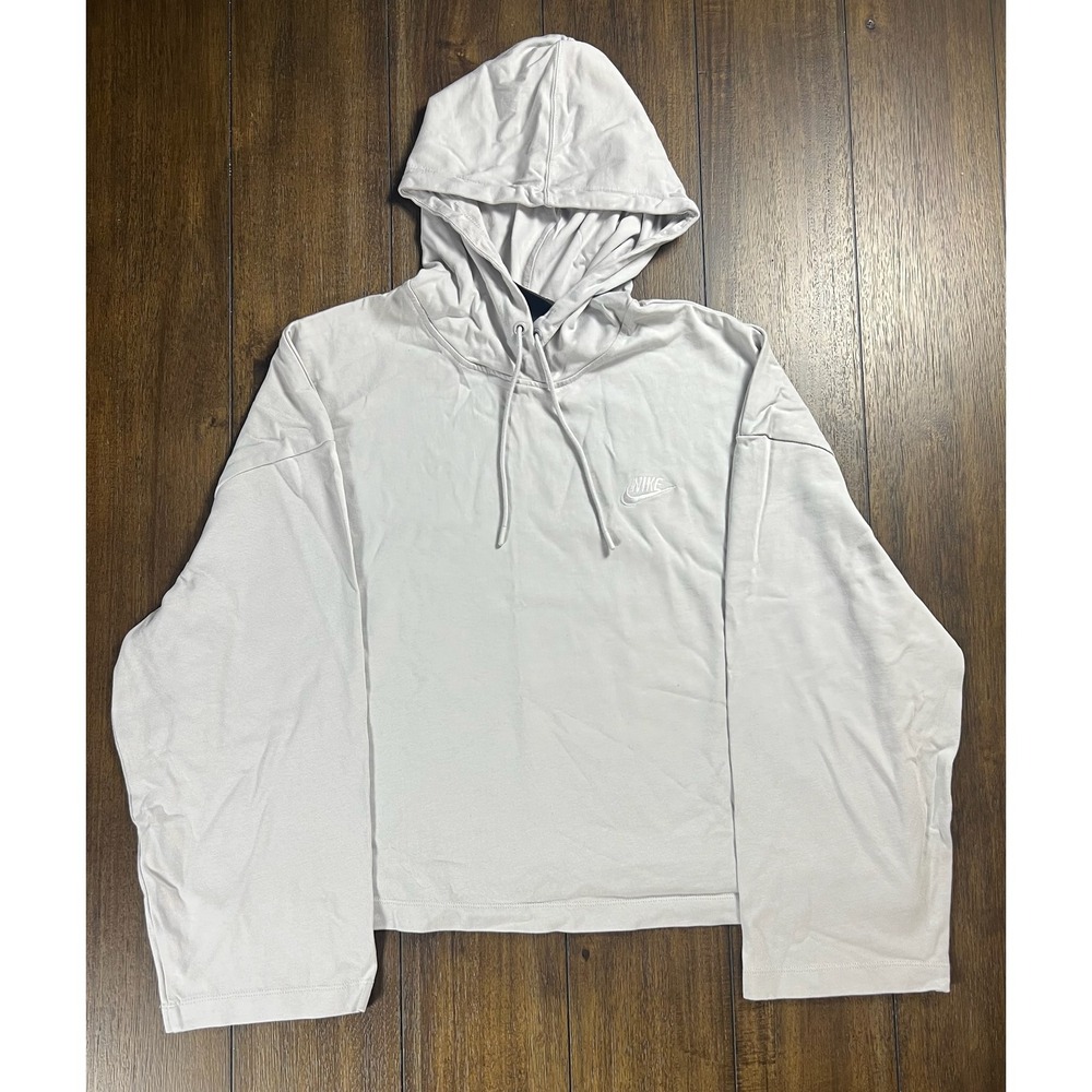Nike Sportswear Essential Women XXL Light Grey Cropped Hoodie Embroidered Logo